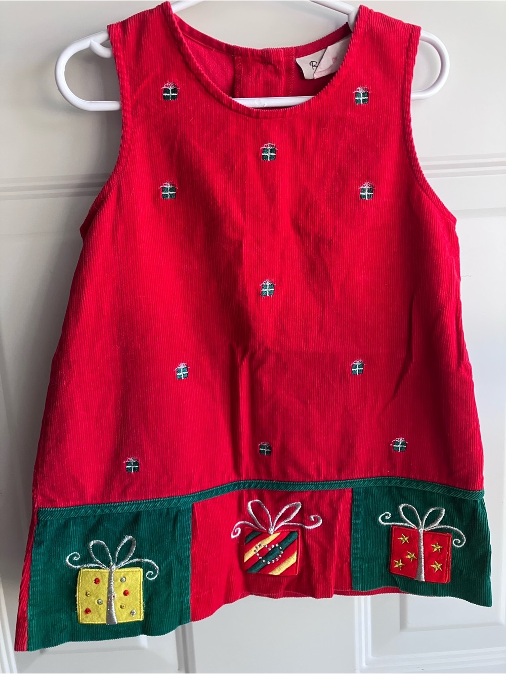 Vintage Christmas holiday dress embroidered red green 4T